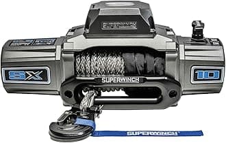Superwinch 1710201 SX10SR 12V DC Winch 10,000 Lb/4,536 Kg Single Line Pull With Hawse Fairlead, 3/8in X 80ft Synthetic Rope, Corded Handheld And Wireless Remote