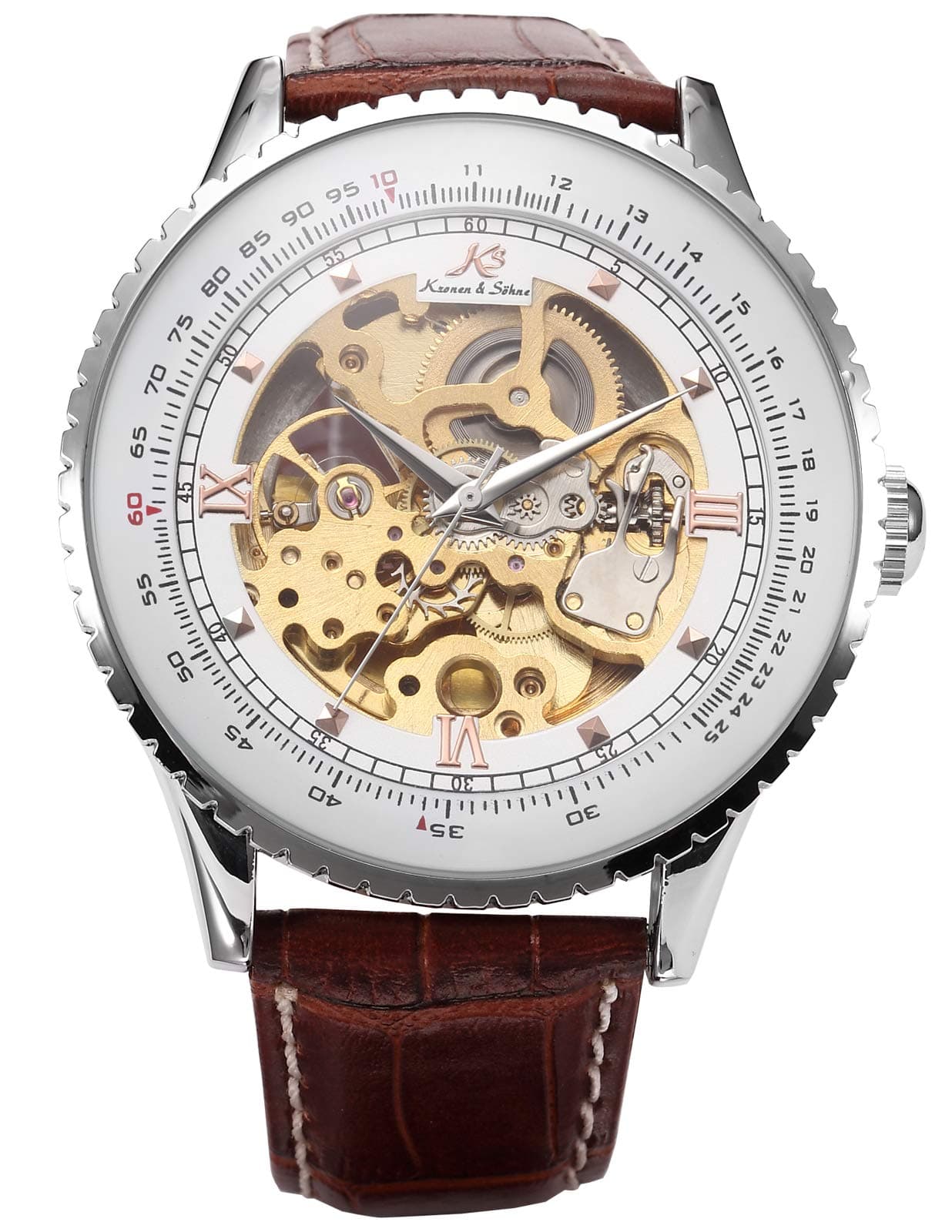KS Aviator Automatic Mechanical Men's Leather White Dial Luxury Wrist Watch KS020