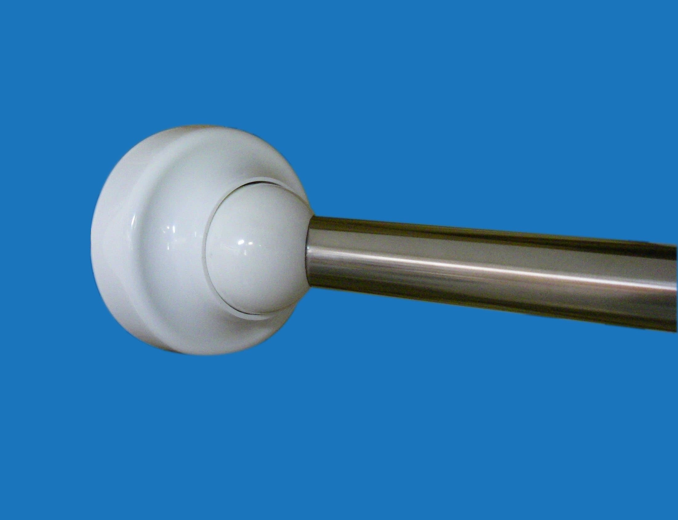 Rotator Rod Curved Shower Rod, White Cap w/ White Accent Ball