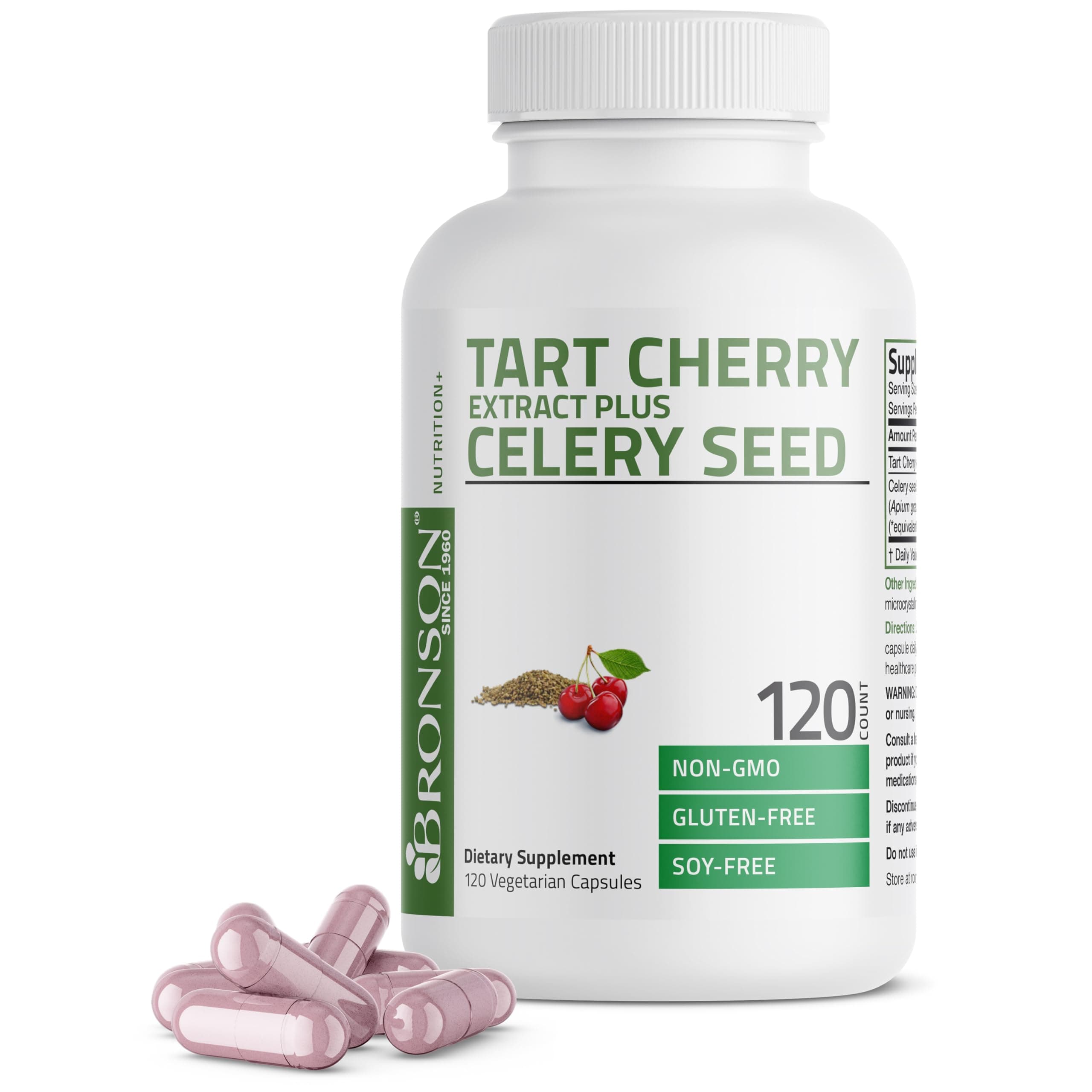 Tart Cherry Extract + Celery Seed Capsules - Powerful Uric Acid Cleanse, Joint Mobility Support & Muscle Recovery Supplement - Non GMO Formula, 120 Vegetarian Capsules