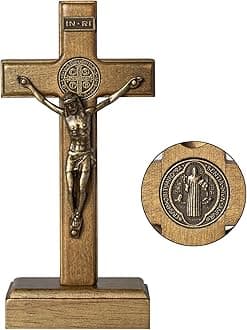 KUXBET Wood Standing Cross 5inch Small Crucifix - Jesus Christ Wall Cross Crucifix for Table or Wall Decor Home Decoration (5.5" L x 2.4" W)