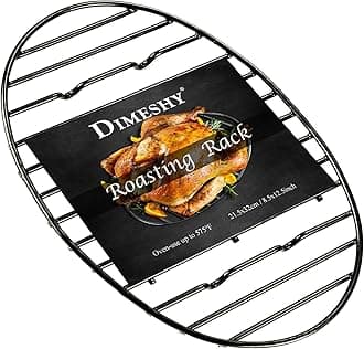 Roasting Rack, Black with Integrated Feet, Enamel Finished, Nonstick, fit for 15 inches oval roasting pan, safety, dishwasher, Great for Basting, Cooking, Drying, Cooling rack. (12.5”x 8.5”)
