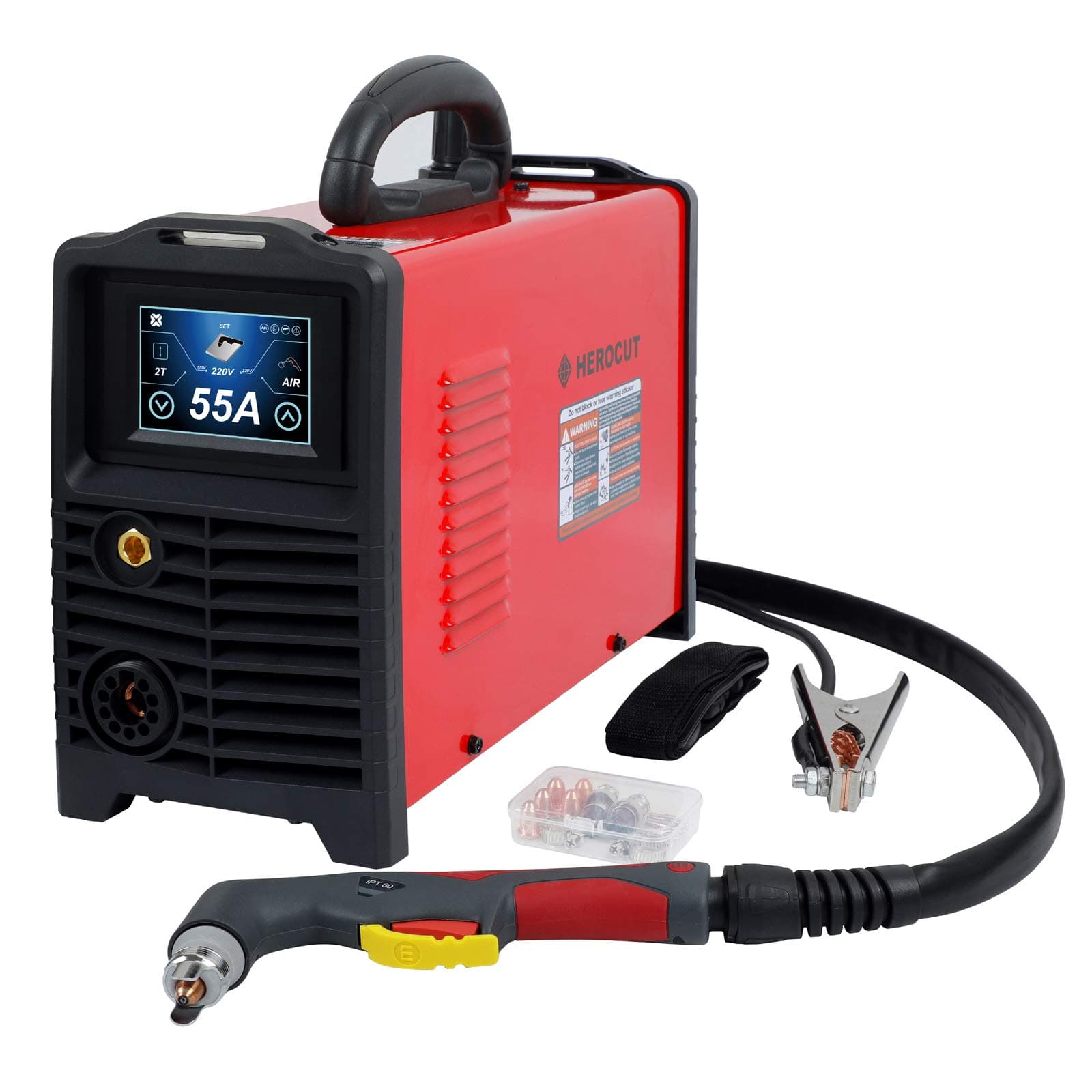 HeroCut 55GP LCD Display Dual Voltage 120/240v CNC Plasma Cutter Non-HF Blowback Arc Starting Inverter Plasma Cutter 50Amps Dual Voltage 120v / 240v 3/4'' Clean Cut, Can Work With CNC table