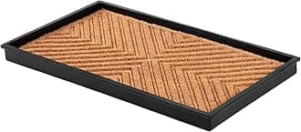 Heavy Duty Waterproof Rubber Shoe Storage Mat Organizer/Boot Storage Tray Multi Use for Entryway with Coir, Tan Cross Embossed Insert, Fits 2 Pair (24.5" Wide)