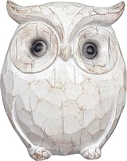 Rustic Carved Owl Figurine - Chubby Owl Decor for Home and Office - Shelf, Desktop, Cabinet, Fireplace Mantel