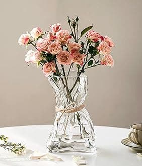 6 Inch Small Glass Flower Vase, Irregular Clear Flower Vases for Centerpiece Table Indoor Desk Decor, Modern Art Decorative Vase for Home Office Wedding Bookshelf Housewarming Gift