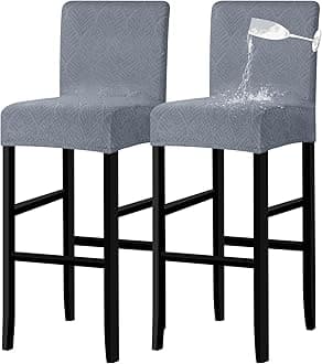 Lellen Waterproof Bar Stool Covers，Stretch Washable Barstool Seat Covers Removable Bar Chair Covers with Backs,Counter Height Bar Stool Chair Covers for Kitchen Dining Room Cafe（Greyblue，2PCS）