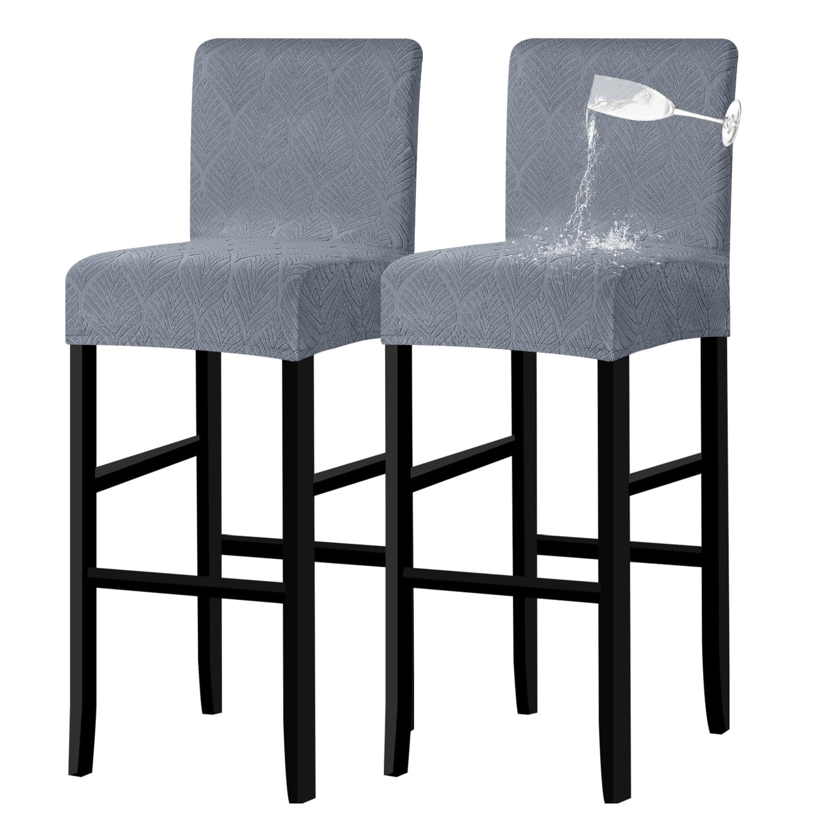 Lellen Waterproof Bar Stool Covers，Stretch Washable Barstool Seat Covers Removable Bar Chair Covers with Backs,Counter Height Bar Stool Chair Covers for Kitchen Dining Room Cafe（Greyblue，2PCS）