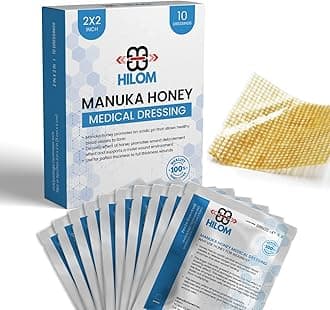 Medical Grade Manuka Honey Gauze Dressing 2 inch x 2 inch (10 Pack - Non-Adherent) | First Aid for Minor Wounds Such as Cuts or Advanced Wound Care of Bed Sores, Burns, or Lacerations