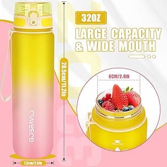 Gobravio Water Bottle 1L BPA Free Sports Drink Bottle Dishwasher Safe Canteen Bottle Leakproof Motivational Water Bottle with Time Markings