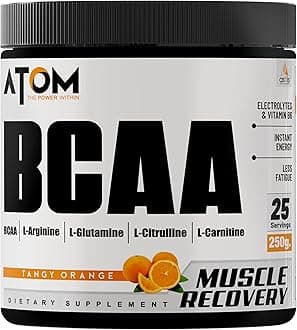 AS-IT-IS ATOM BCAA 250g with L-arginine, L-Carnitine, L-Citrulline for Energy burst & Athletic Performance | Tangy Orange Flavor