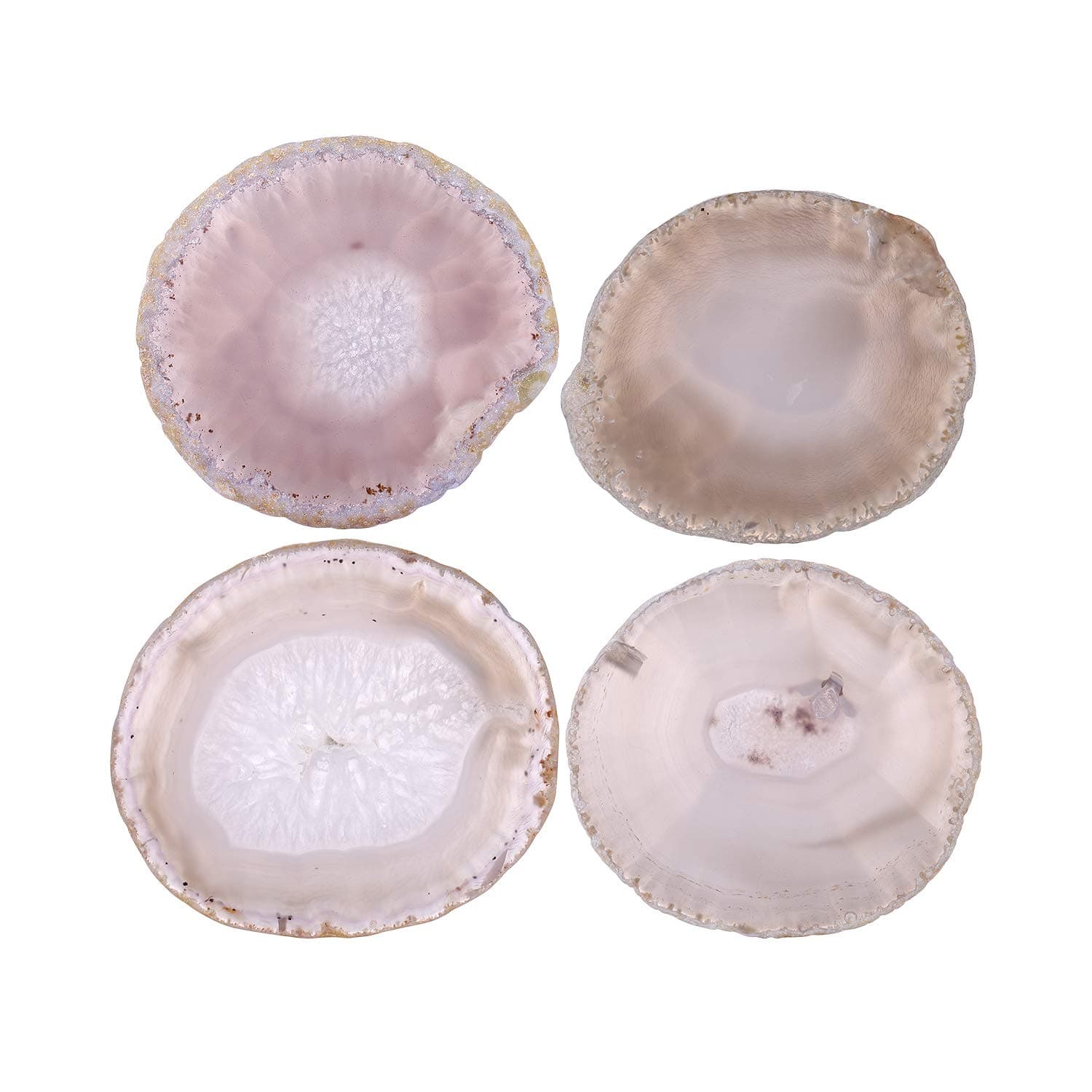 YOBZUO Natural Sliced Agate Coaster with Rubber Bumper Set of 4(Natural, 4-5")