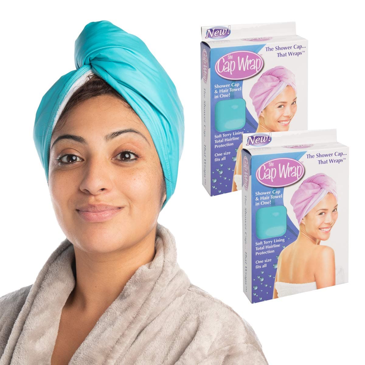 Blink Innovations (2 Pack) Multi-Use Shower Cap & Hair Towel Twist Shower Wrap Set Washable Terry Lined