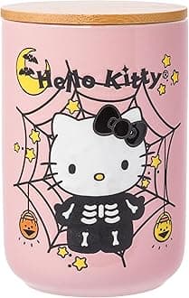 Silver Buffalo Hello Kitty Skeleton Web 6.6" Ceramic Container with Bamboo Lid