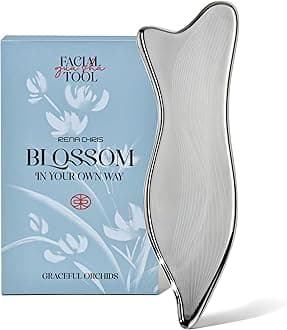 Rena Chris Stainless Steel Gua Sha Facial Tools - Acupressure & Gua Sha for Face Massage, Jawline Sculpting, Puffiness Reduction, Skin Care Tool (Silver)