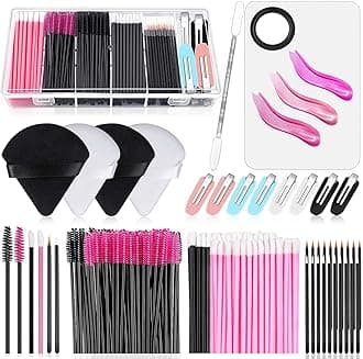 Audab Disposable Makeup Applicators Accessories Kit Makeup Artist Supplies with Mixing Tray Mascara Wands, Lip Brushes, Hair Clips Triangle Puff for Face with Storage Box