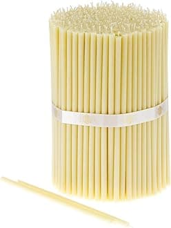 Danilovo Pure Beeswax Candles - No-Drip, Smoke-Less, Tall, Thin Taper Candles – Decorative Candles for Church Prayer, Decor or Birthday Candles – Honey Scented – 7.1 in, Ø 0.24 in (White, 200pcs)