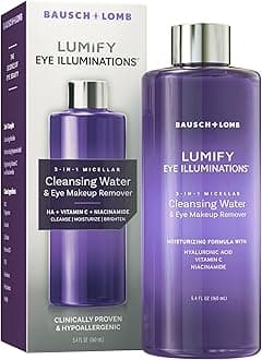 Eye Illuminations Cleansing Water & Eye Makeup Remover, 3-in-1 Micellar Water Contains Hyaluronic Acid, Vitamin C & Niacinamide, Hypoallergenic, Removes Waterproof Makeup, 5.4 Oz (160 mL)