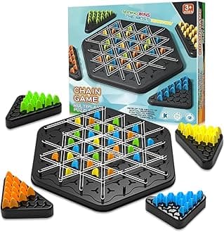 Chain Triangle Chess Game, Chain Triangle Chess Board Game, Territory Capture Family Game, Triggle Rubber Band Game, Triggle Board Game with Rubber Band, 2 to 4 Players, Ages 3+ (1set)