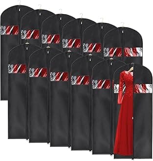 Univivi Garment Bags Clothes Covers for Storage, 60 Inch Dress Garment Bags Hanging Clothes Bags with Zipper, Gown Garment Bag for Long Dresses, Set of 12