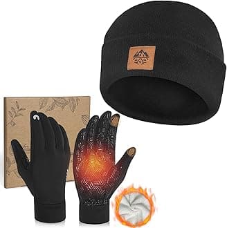 RIGWARL Winter Mens Hat and Gloves Set for 32-50℉, Soft Hat and Touchscreen Gloves for Men Women, Beanie and Glove for Unisex