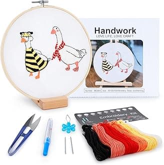 Embroidery Kit for Adult Beginners, Bee Goose Embroidery Kit with Step-by-Step Instructions and Video,Printed Cloth,7.87" Hoop, Display Stand,Color Threads,Threader & Needles for Craft Lover(BED003)