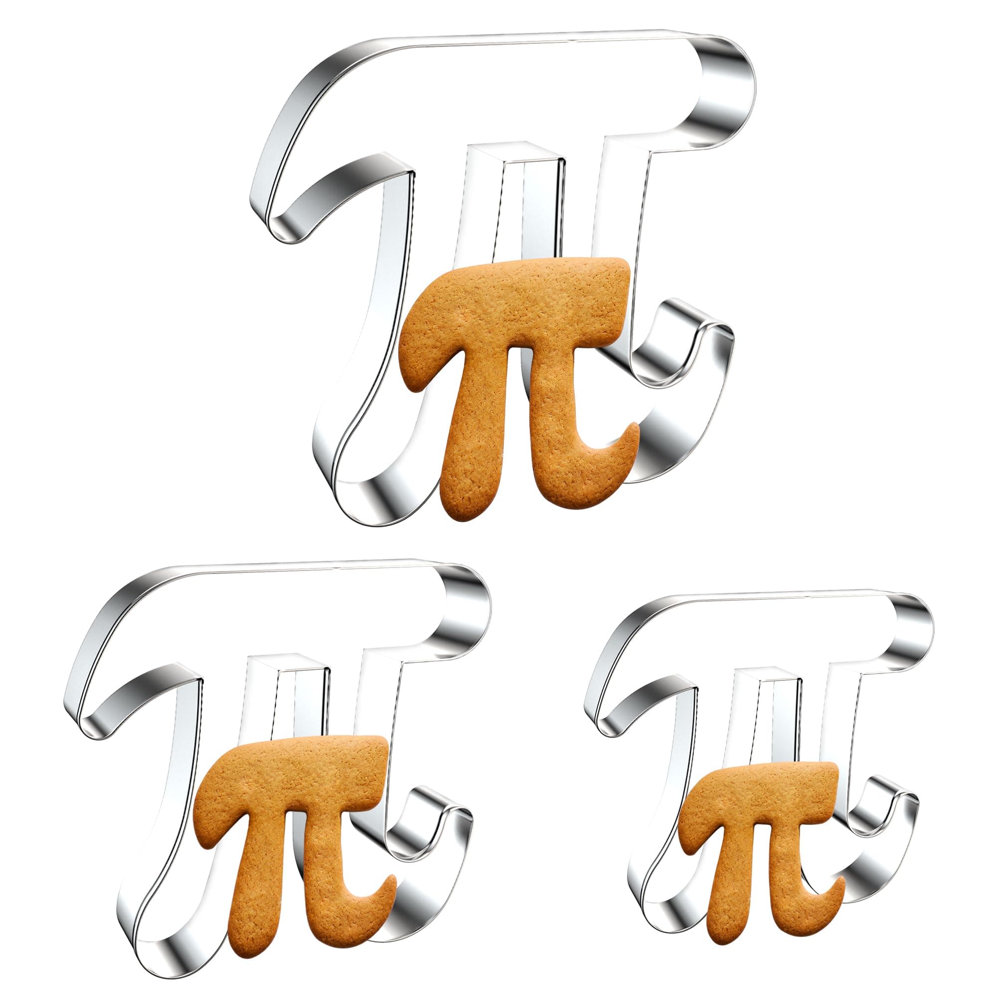 3 PCS Pi Symbol Cookie Cutters, 3 Size Large Pi Sign Metal Cookie Cutters Molds for Baking Cookie Pastry Sandwich Party Supplies, 4.72", 4", 3.15"