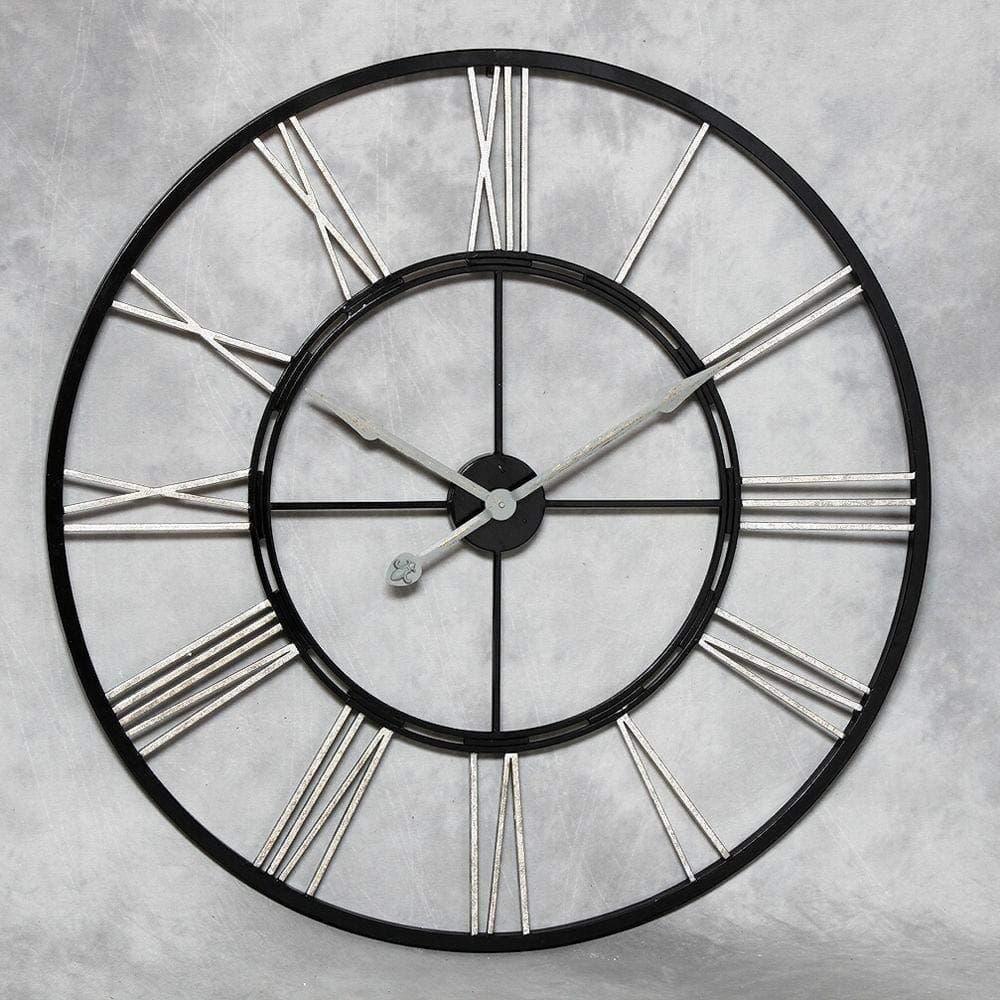 Giant 102cm Black and Silver Iron Metal Skeleton Wall Clock