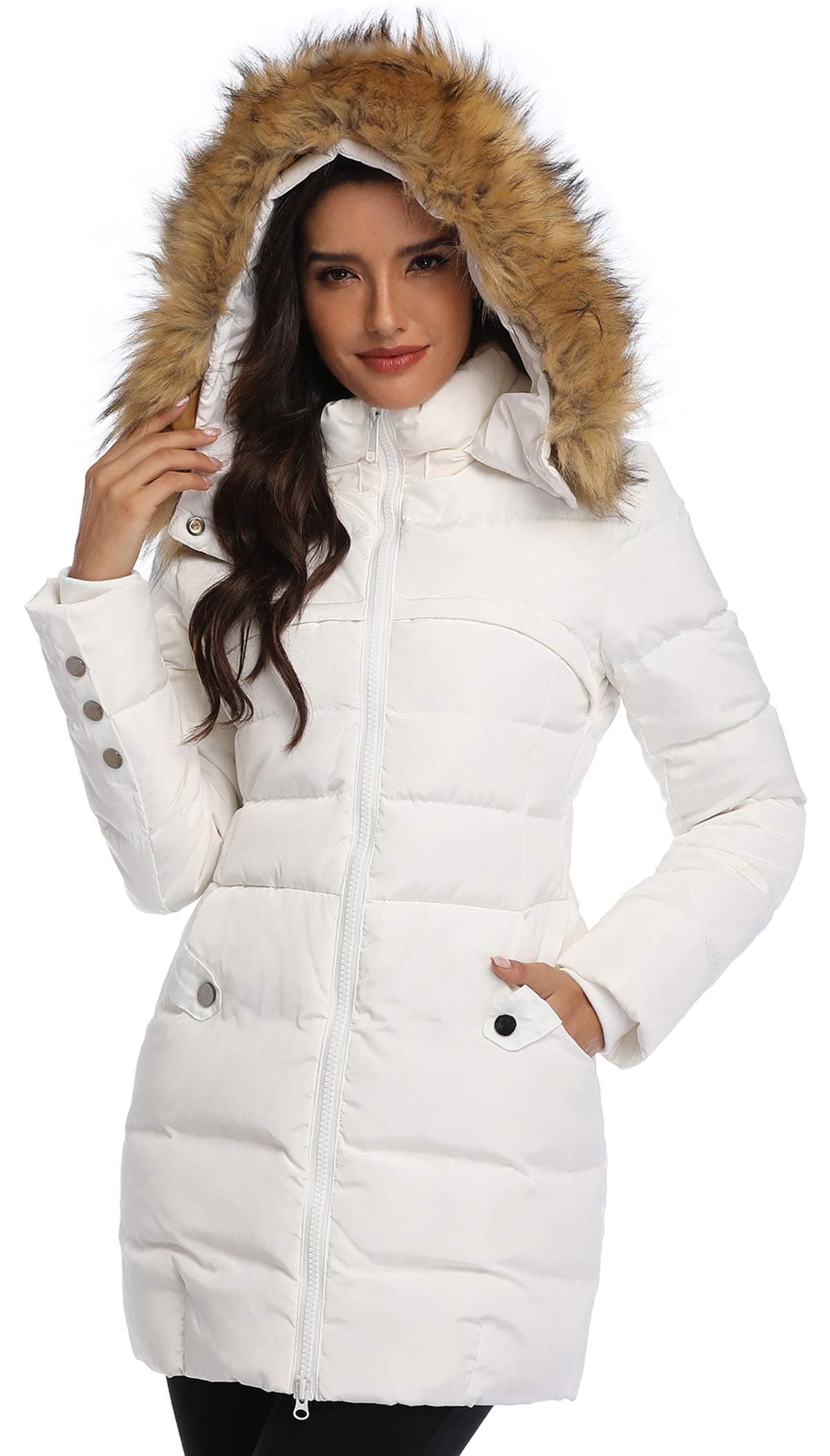 Epsion Women's Hooded Thickened Long Down Jacket Winter Down Parka Puffer Jacket