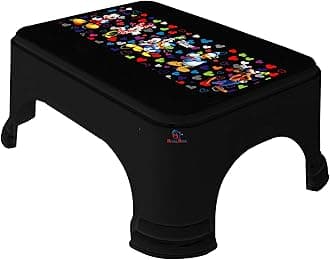 Heart Home Disney Team Mickey Print Square Plastic Bathroom Stool, Adults Simple Style Stool Anti-Slip with Strong Bearing Stool for Home, Office, Kindergarten (Black) -HS_35_HEARTHS17272