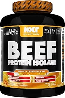 NXT Nutrition Beef Protein Isolate Powder - Protein Powder High in Natural Amino Acids - Paleo, Keto Friendly - Dairy and Gluten Free - Muscle Recovery | 1.8kg (Mango & Orange)