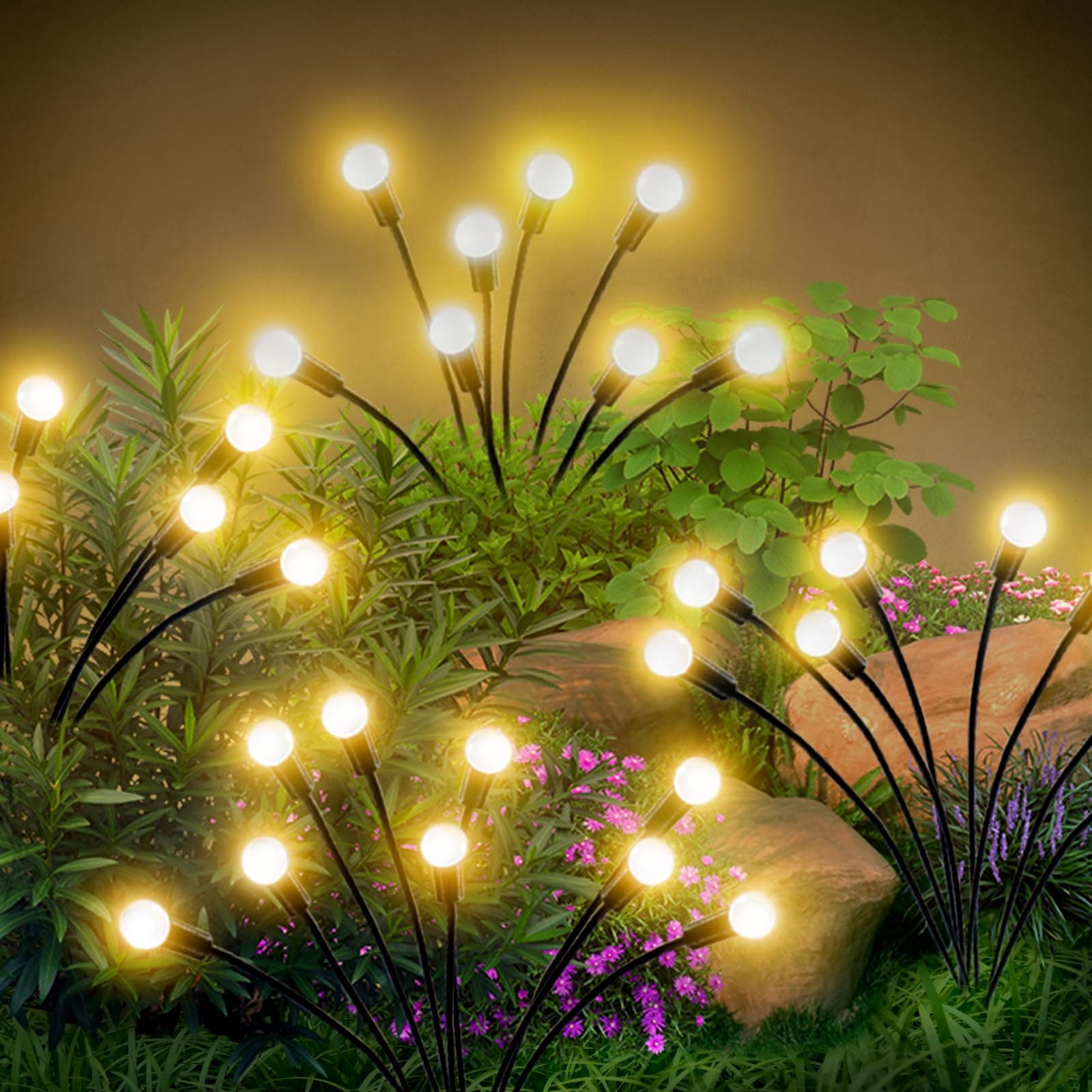 Solar Pathway Lights Outdoor, 4 Pack Solar Powered Landscape Path Lights, Upgraded IP65 Waterproof Auto On/Off Solar Garden Lighting for Path Walkway Yard Lawn (Firefly Lights)