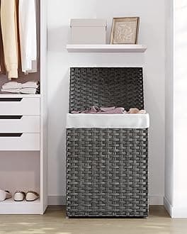 SONGMICS 90L Laundry Basket with Lid Collapsible Removable Fabric Bag and Handles for Blankets, Clothes, Living Room, Bedroom, Laundry Room, Grey LCB51WG