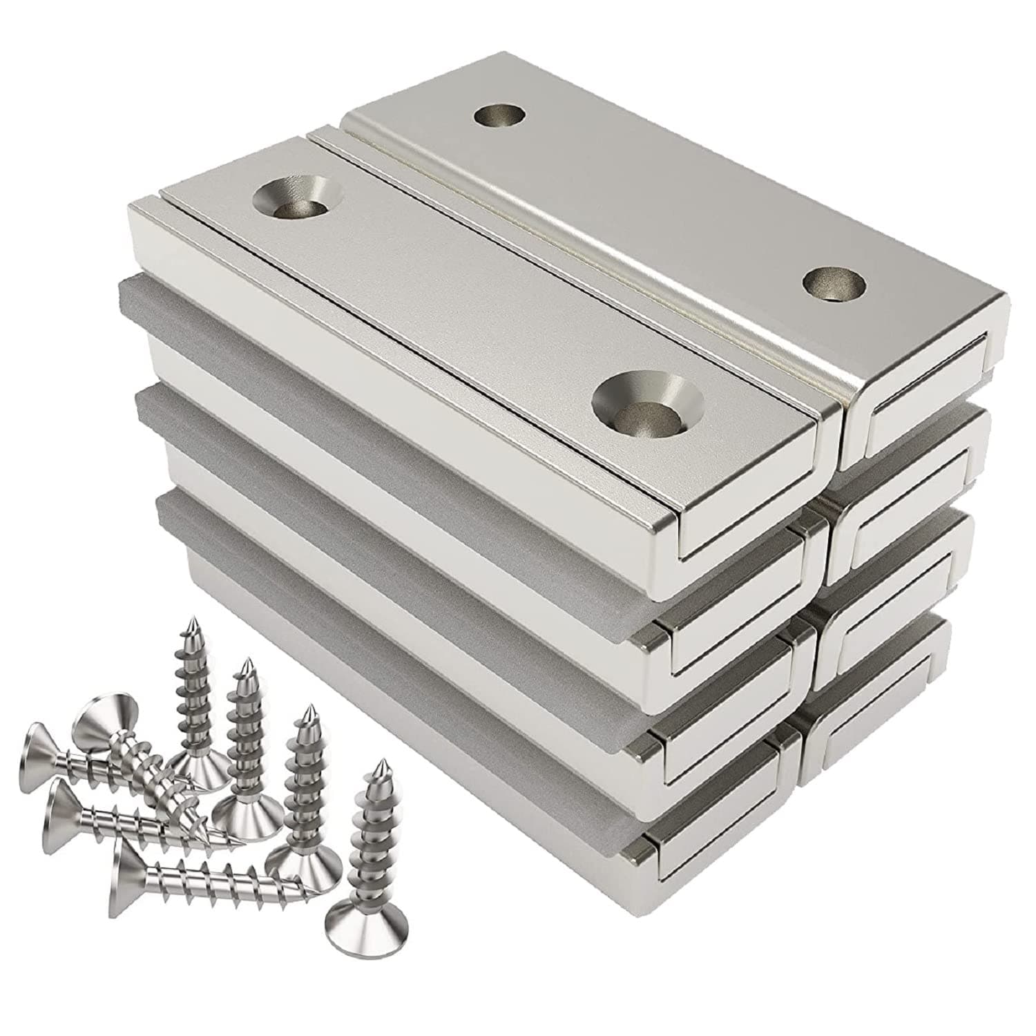 8 Pieces Rectangular Magnets 20 KG Force 40 x 13.5 x 5 mm with Countersunk Hole and Capsule, Household and Industrial Magnet with Mounting Screws