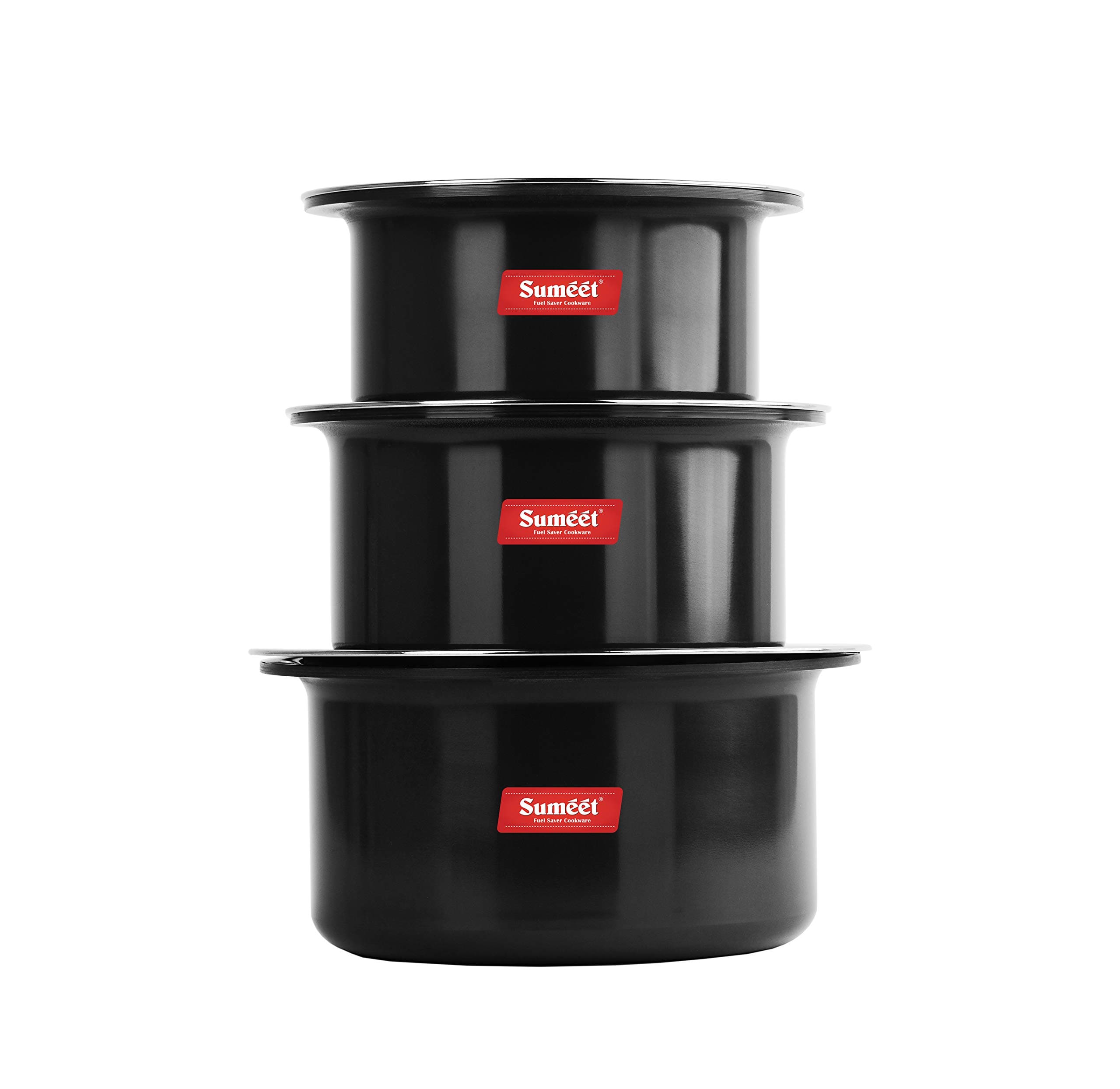 Aluminium Non-Stick Anodized Tope Set, 700Ml, 1L, 1.4 L, 3 Piece (Black)