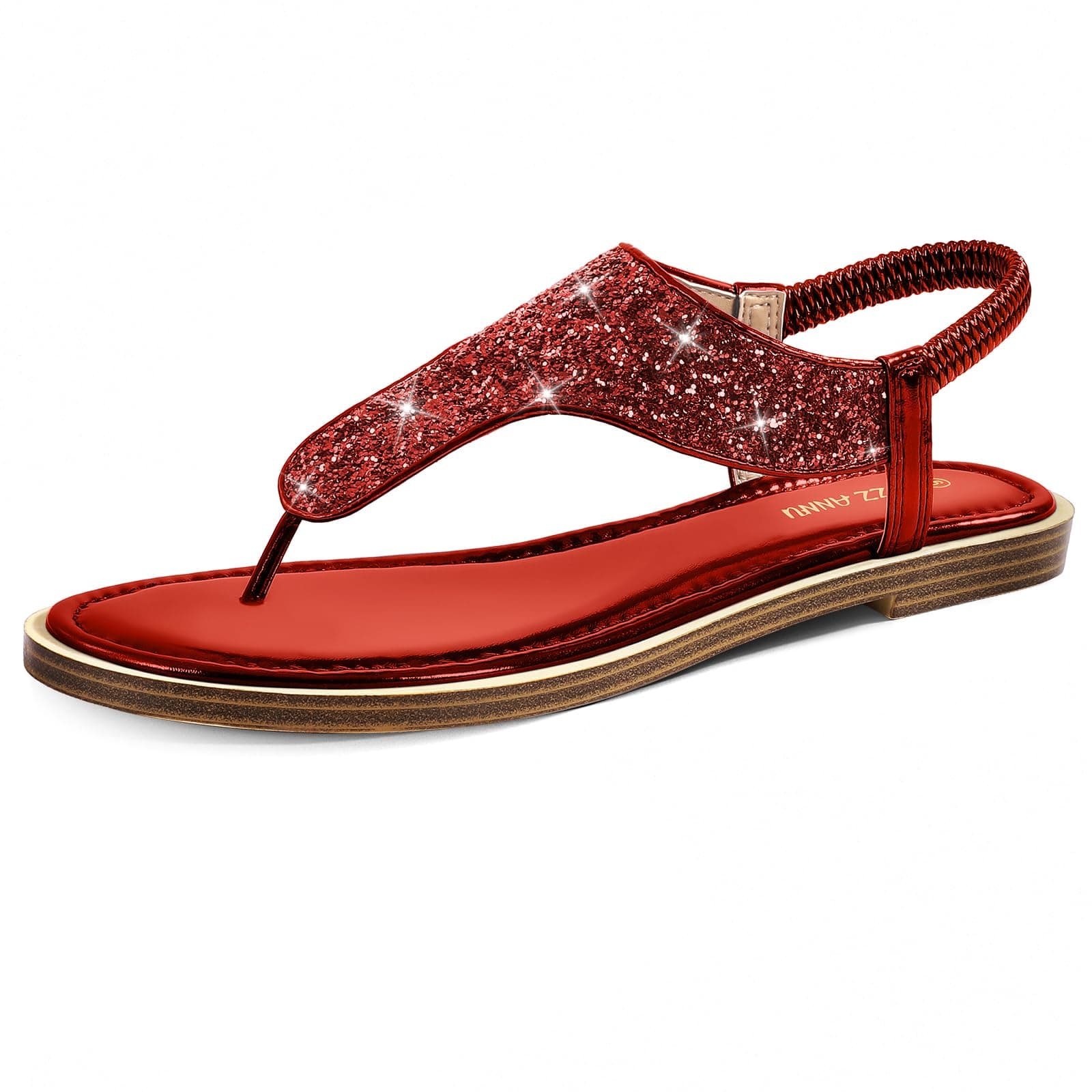 PIZZ ANNU Women's Flat Sandals Elastic Strappy Thong Ankle Strap Summer Dress Beach Gladiator Sandals with Slingback