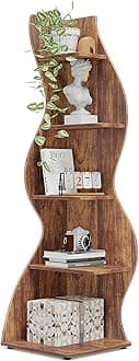 TribesignsCorner Shelf, Rustic 5-Tier Wall Corner Bookshelf, Stylish Corner Small Bookcase Storage Rack Plant Stand with Unique Shape for Living Room, Home Office (1PC, Brown)