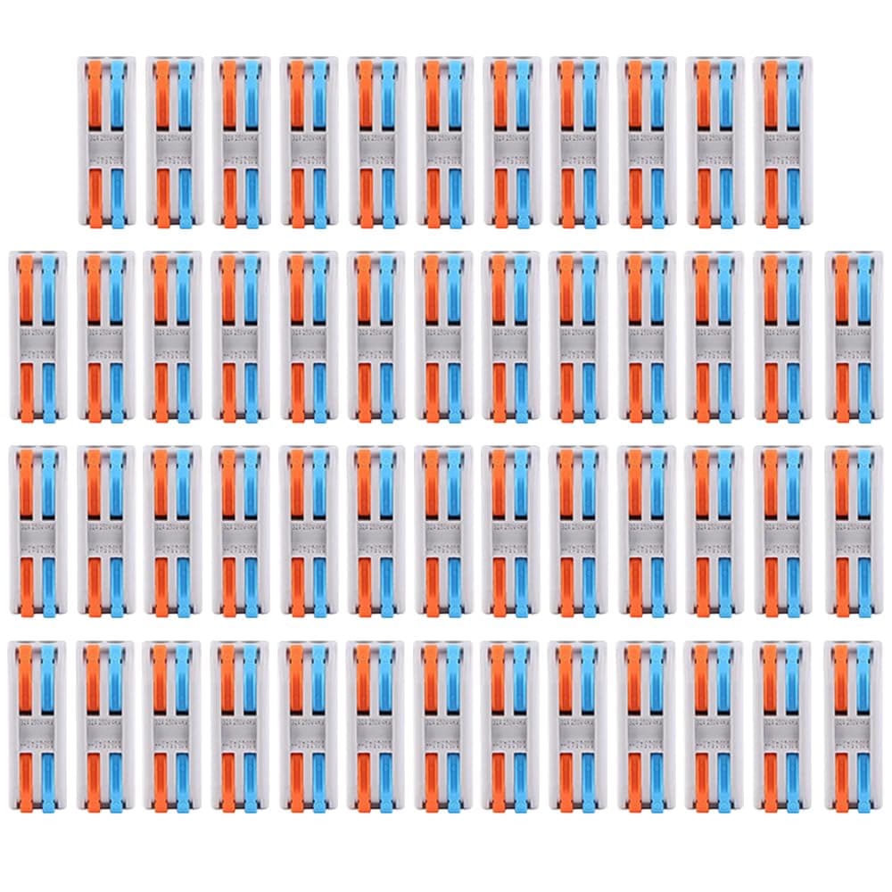 Compact Wire Conductor Terminal Blocks 50Pcs：Aukomer Upgraded Quick Terminal Conductor Lever - Premium Nut Wire Connector, Electric Cable Quick Wiring Connector, 2 In–2 Out