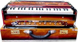 Harmonium, Maanvish Professional Harmonium Portable, Double Reeds, 3 1 2 Octaves, 9 Stops,4 Extra Notes, Padded Bag