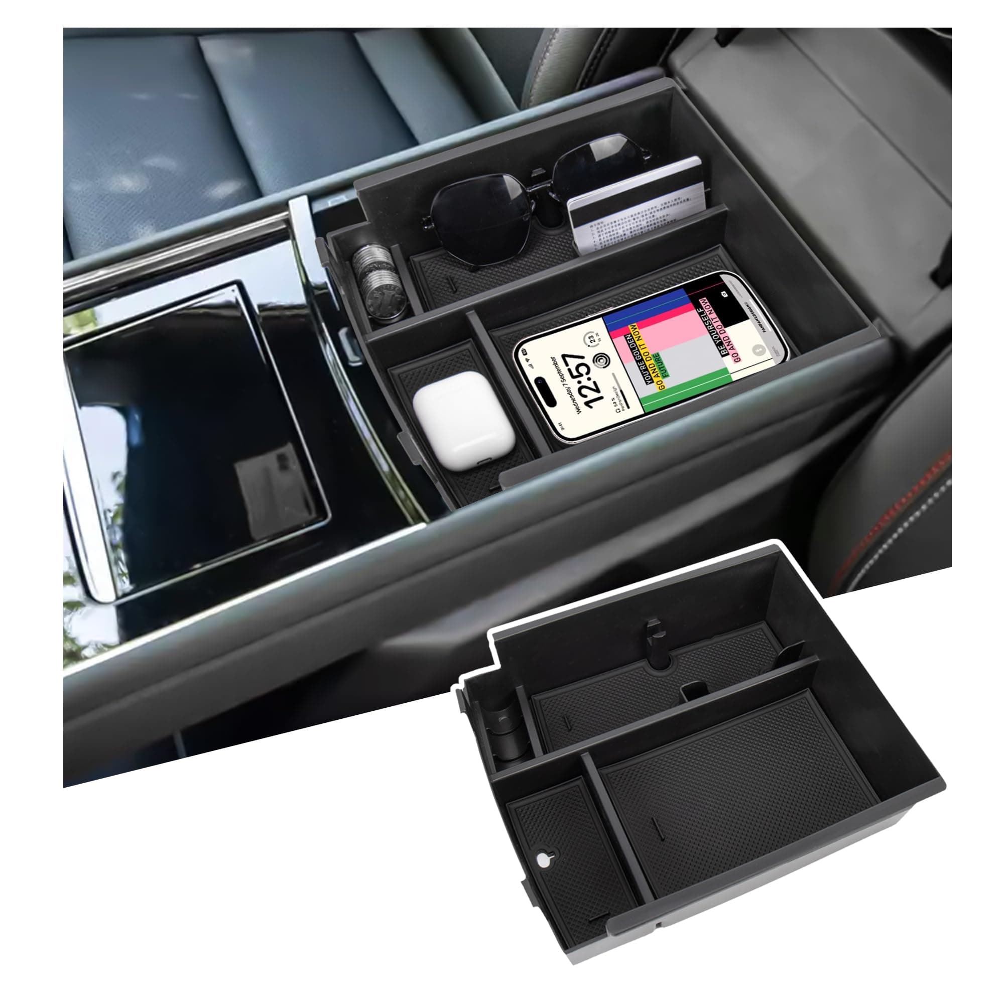 Center Console Organizer Compatible with 2024-2026 Chevy Traverse/GMC Acadia, 2025-2026 Buick Enclave Accessories, Armrest Storage Box Tray Insert with Coin and Sunglasses Holder