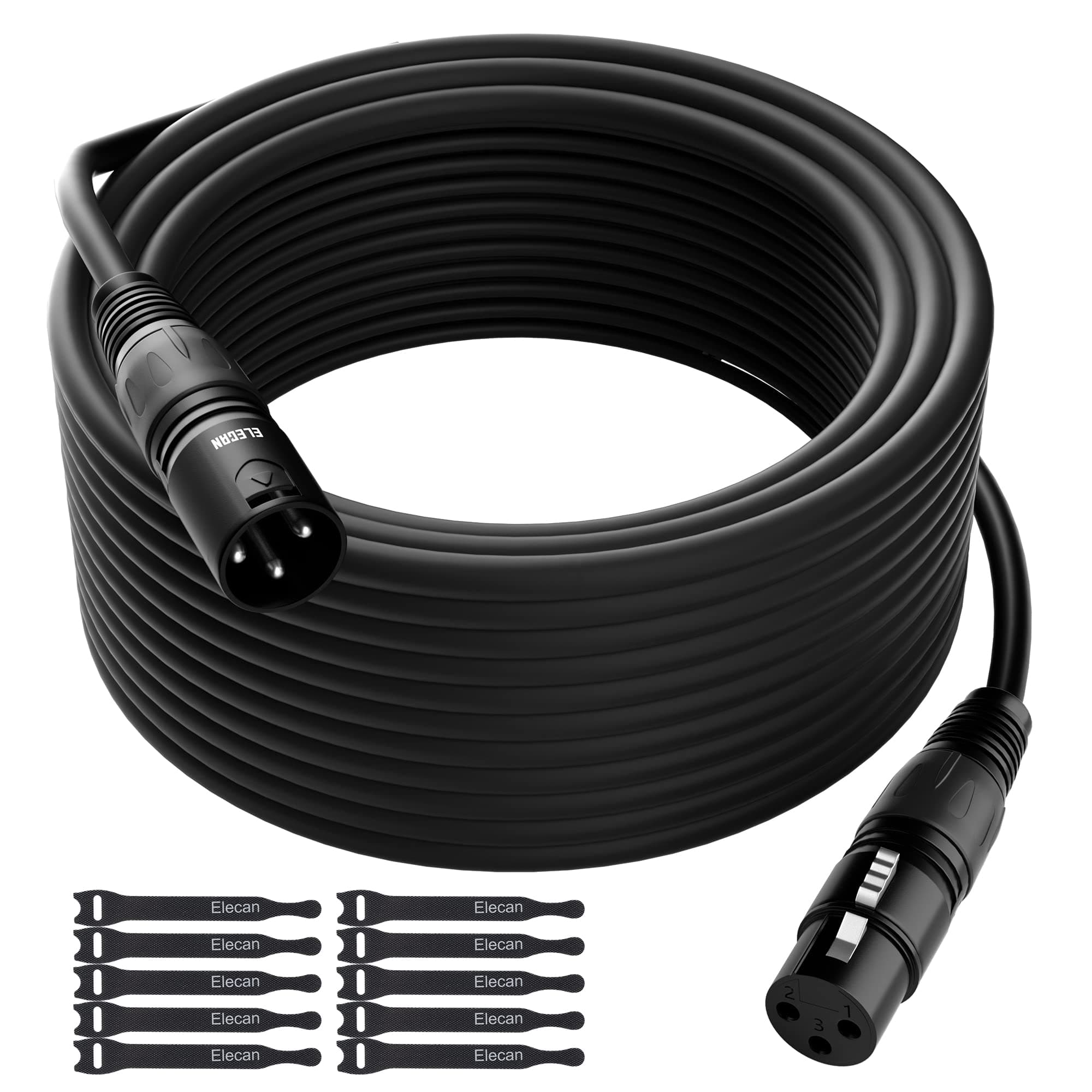 XLR Cable Microphone Cable 200 Feet,Elecan Heavy Duty Balanced XLR Speaker Cable (From 25-200FT) 3-Pin Shielded Male to Female Mic Cord,DMX Stage Lighting Patch Cable for Speaker Systems Mixer+10 Ties