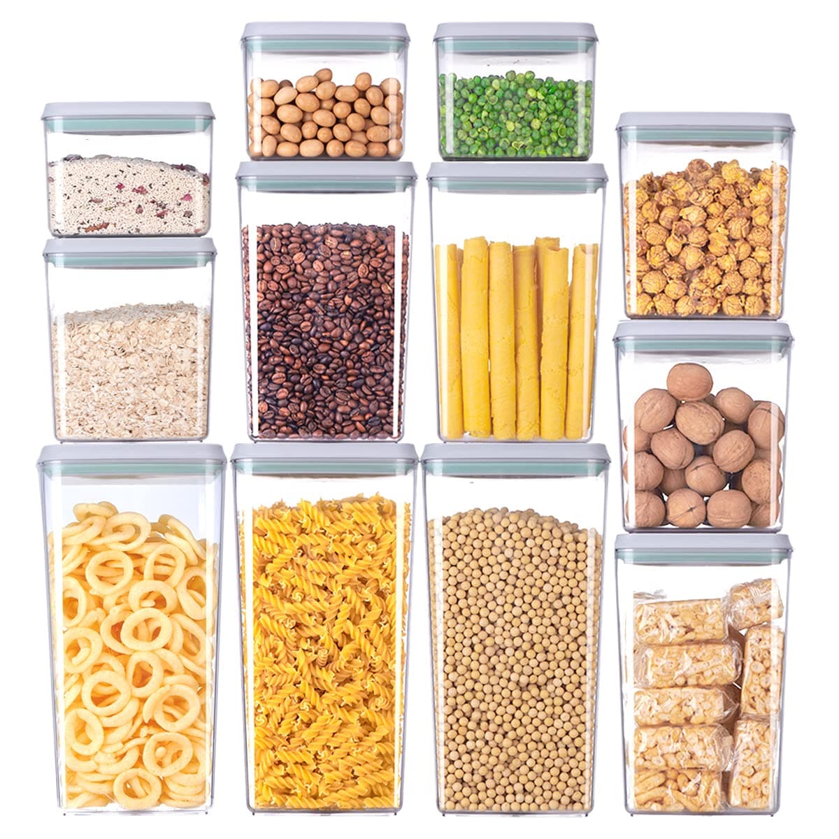 12 Pcs Pop Airtight Food Storage Containers with Lids for Kitchen Pantry Organization Stackable Cereal Snacks Flour Sugar Coffee Spaghetti (1.2, 2.0, 2.7, 3.3qt)*3