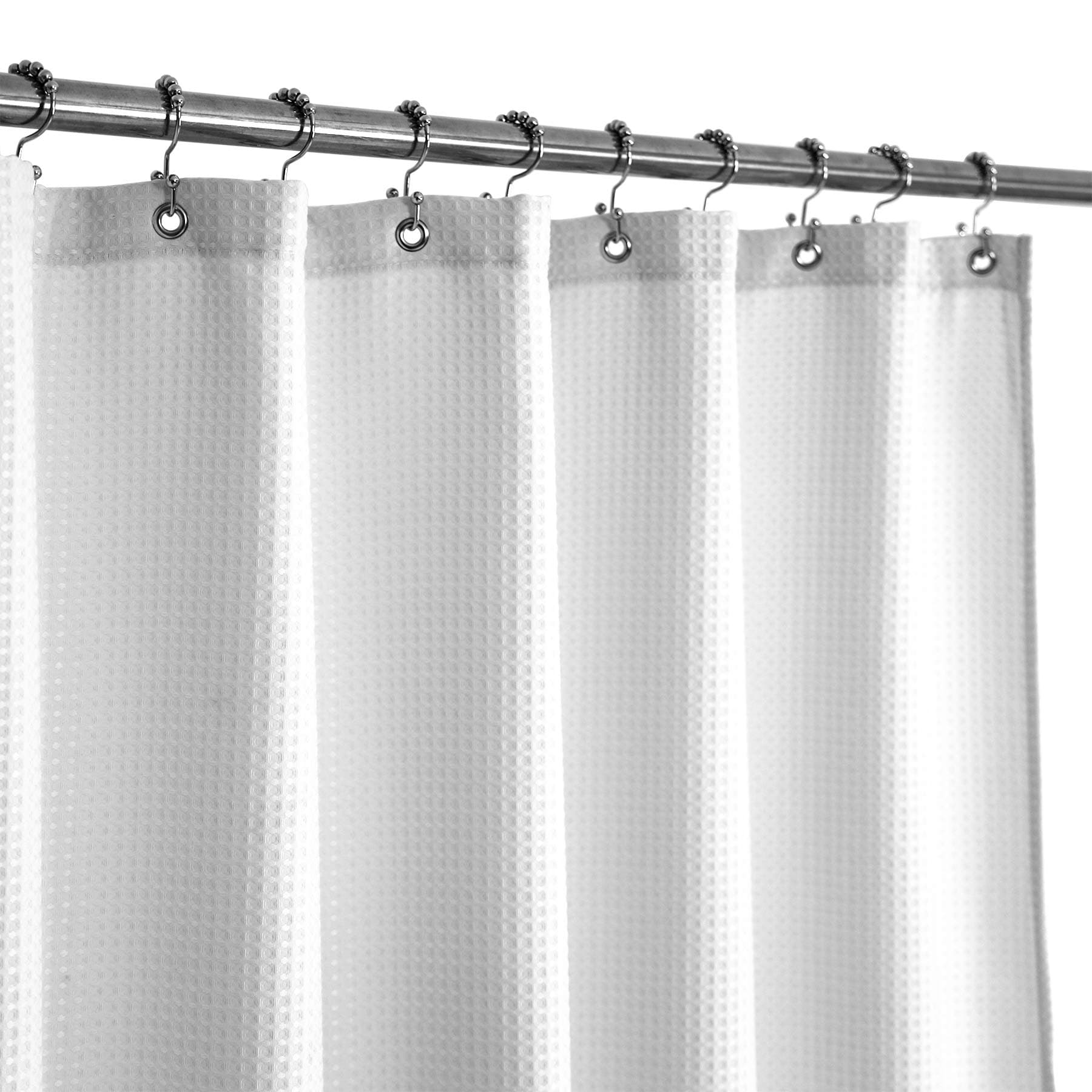 (71Wx84L(Extra Long), White) - Extra Long Shower Curtain with 210cm Height, Fabric, Waffle Weave, Hotel Collection, Water Repellent, Machine Washable, 230 GSM Heavy Duty, White Pique Pattern Decora...