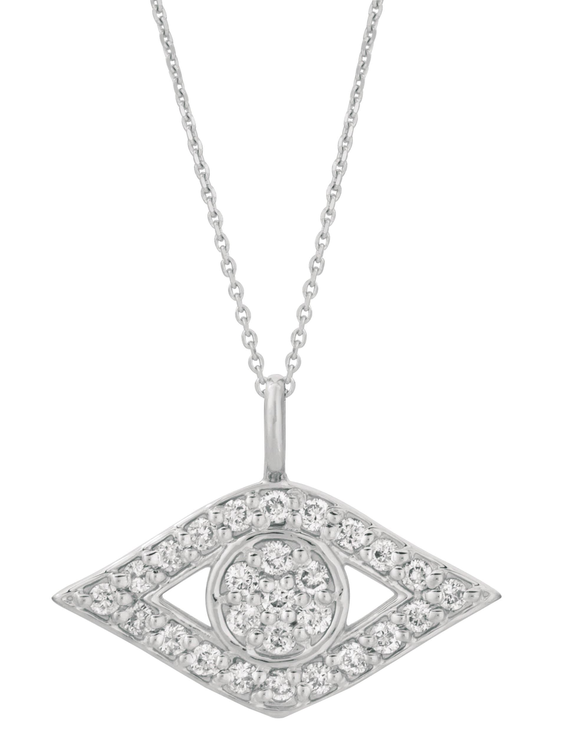 Evil Eye Diamond Pave Set 0.5 Carat 14k White Gold Pendant Necklace 16"