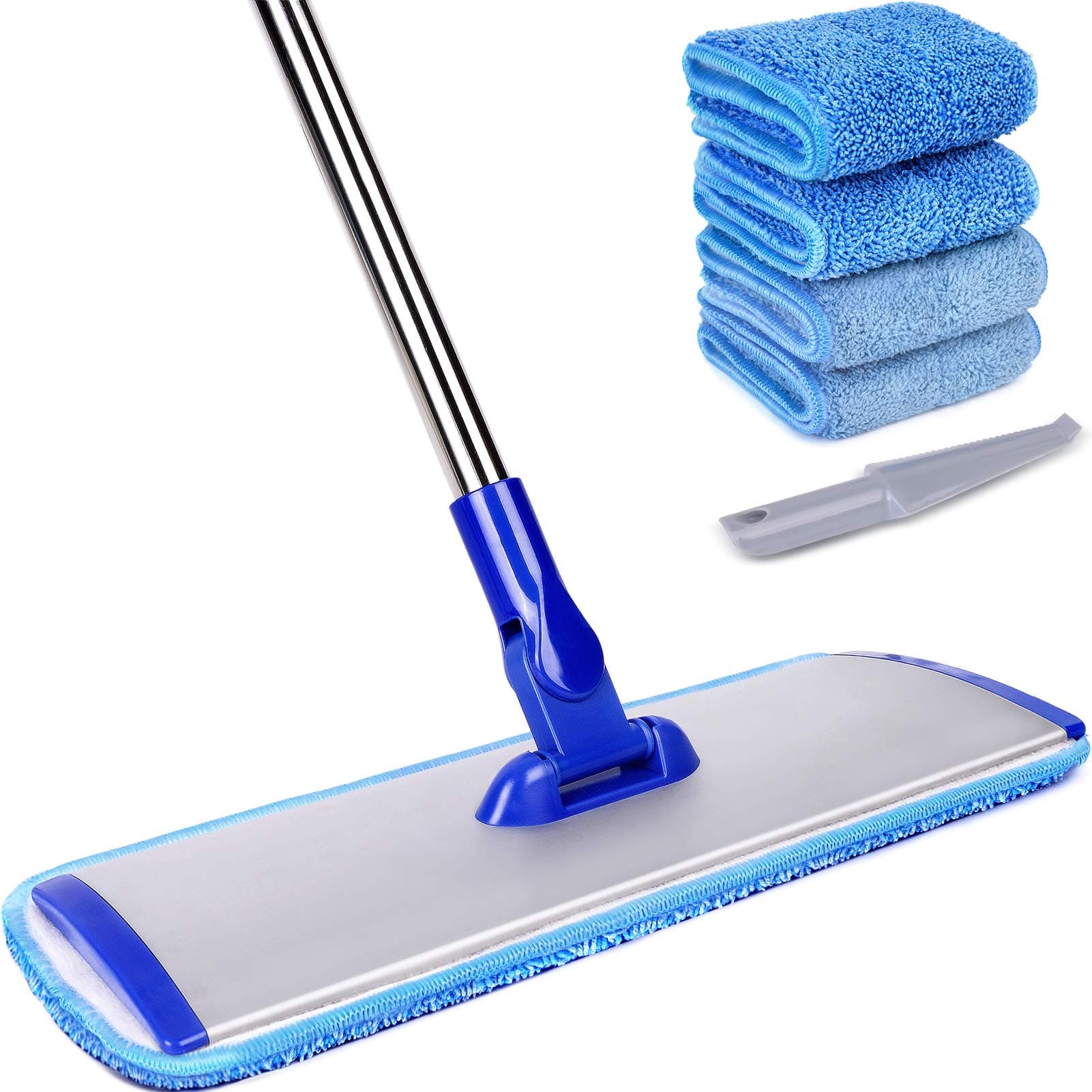 Professional Microfiber Mop with 4 Reusable Washable Pads, Stainless Steel Handle, Floor Cleaning System for Wet and Dust Mopping On Hardwood, Vinyl, Laminate, Tile