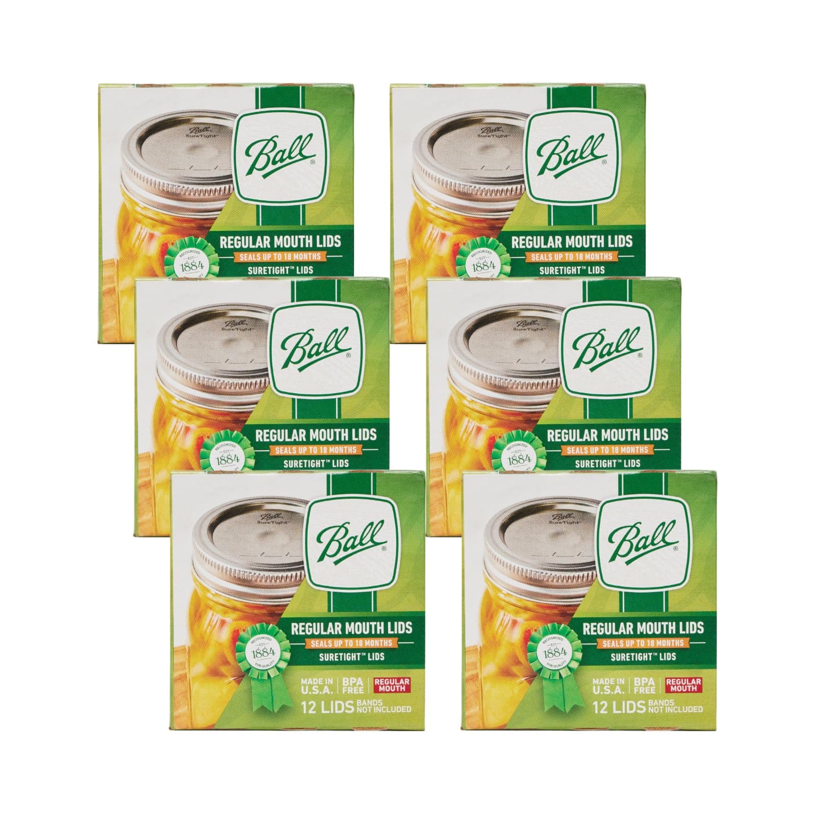 Ball Mason Jar Lids, Regular Mouth, 12 CT (Pack of 6)