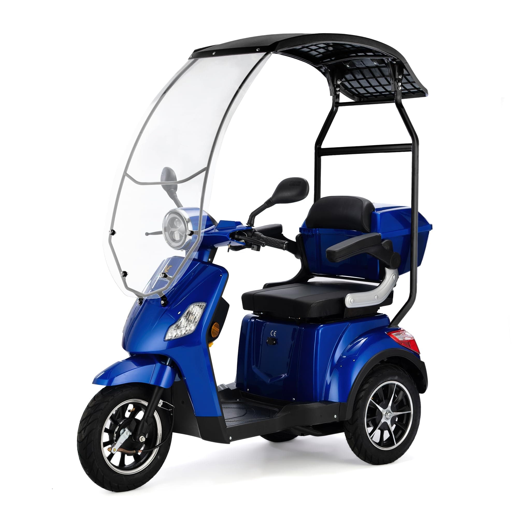 VELECO Draco - 3-Wheel Mobility Device - roof with Windshield - Magnetic Brake - Fully Assembled and Ready to Drive - Storage Space (Blue)