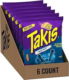 TakisBlue Heat Rolled Spicy Tortilla Chips, Hot Chili Pepper Flavored, Multipack with 6 Individual Bags, 4 Ounces Each
