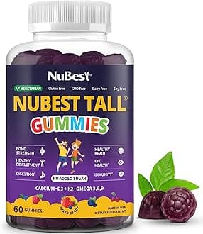 Tall Gummies for Kids Age 2+ & Teens | Bone Strength, Immunity, Digestive Health with Calcium, Vitamin D3, K2, B Complex, Magnesium, Zinc | 20+ Vitamins Berries Gummies, No Added Sugar