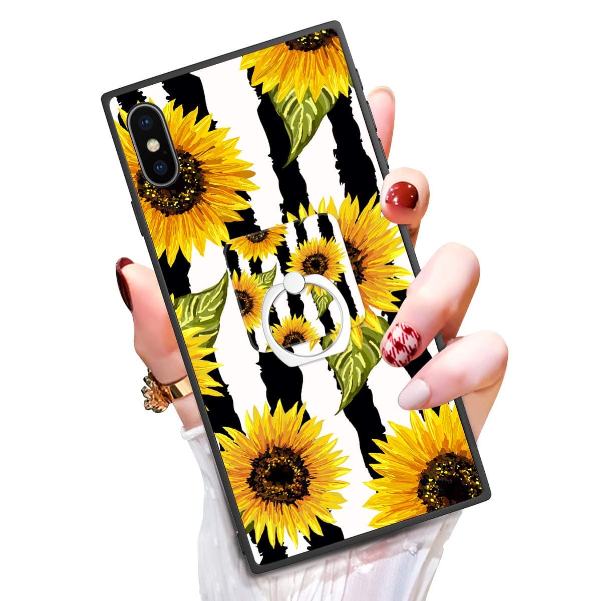 Someseed Case for iPhone Xs Max iPhone Xs Max Case with Kickstand Ring Holder Duty Shock Absorbent PC TPU Full Body Drop Protection Modern Design Sunflower Cover for iPhone Xs Max